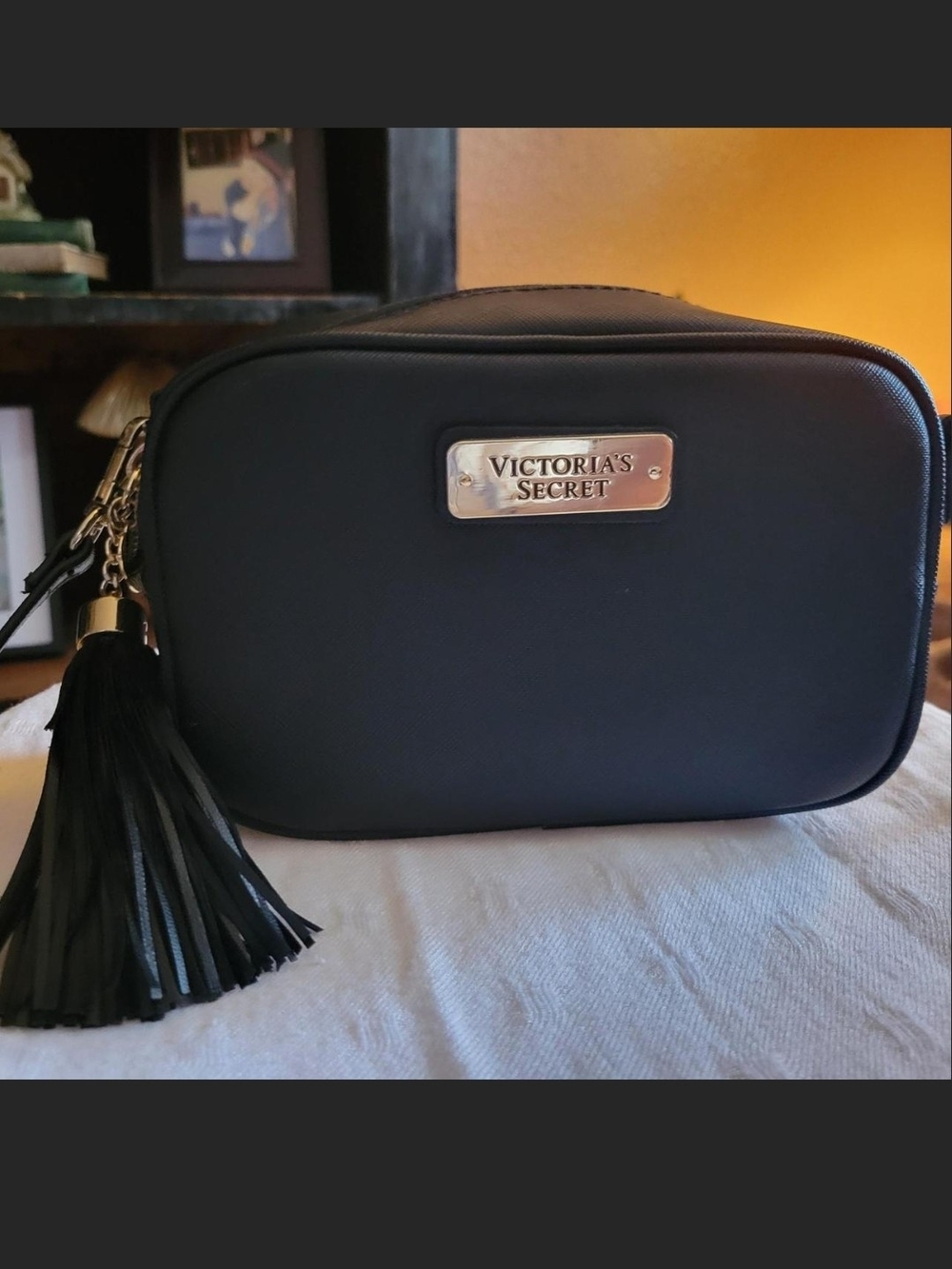 Victoria’s Secret Black Crossbody Bag Gold Hardware Tassel Small Handbag